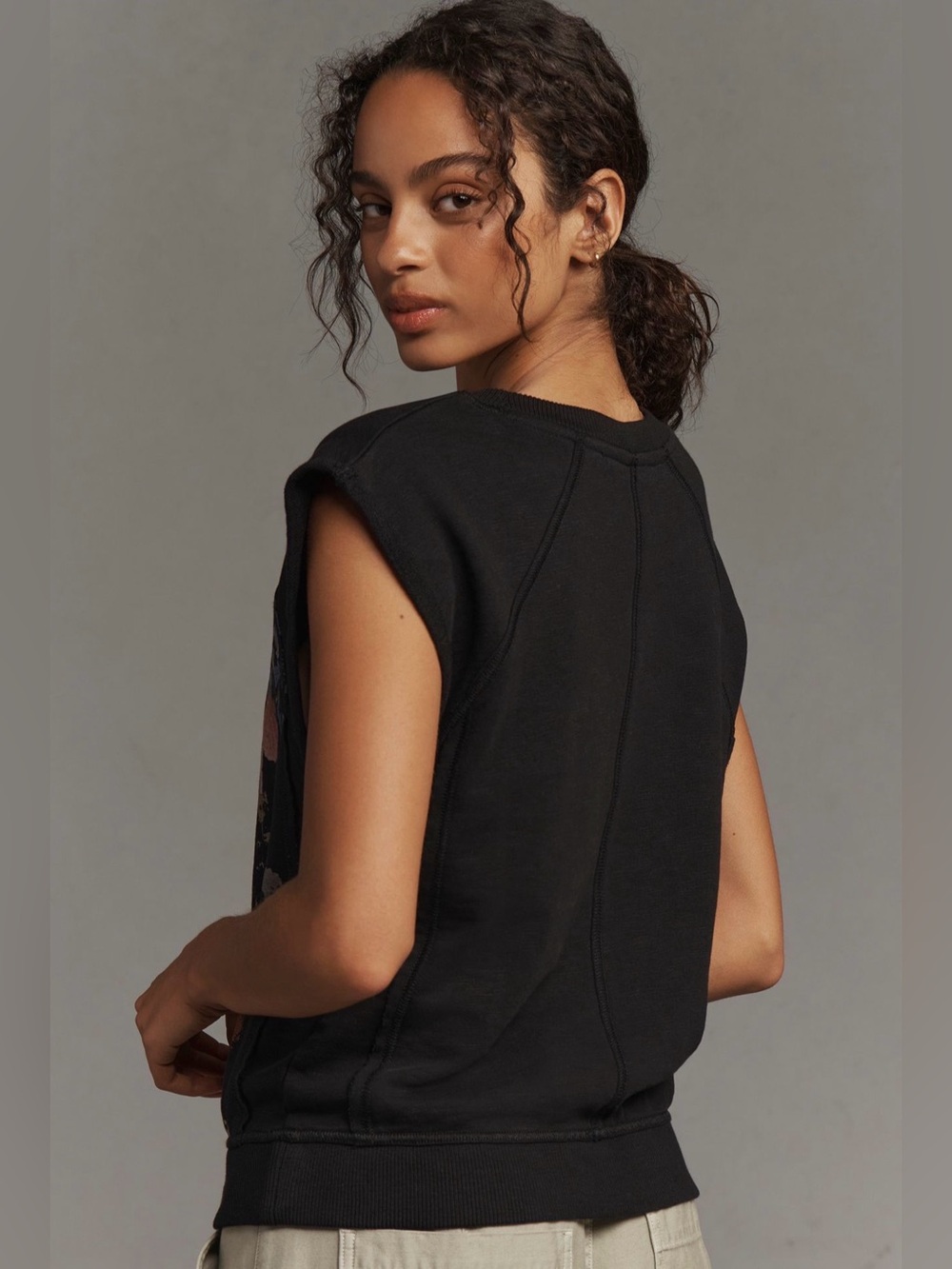 ANTHROPOLOGIE PILCRO Black Pullover Muscle Sweatshirt Top Sz XS "Endless Heart" - Picture 3 of 12